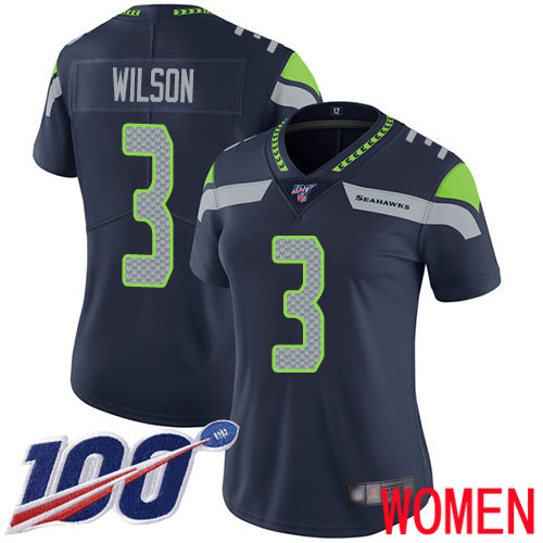 Seattle Seahawks Limited Navy Blue Women Russell Wilson Home Jersey NFL Football #3 100th Season Vapor Untouchable->women nfl jersey->Women Jersey